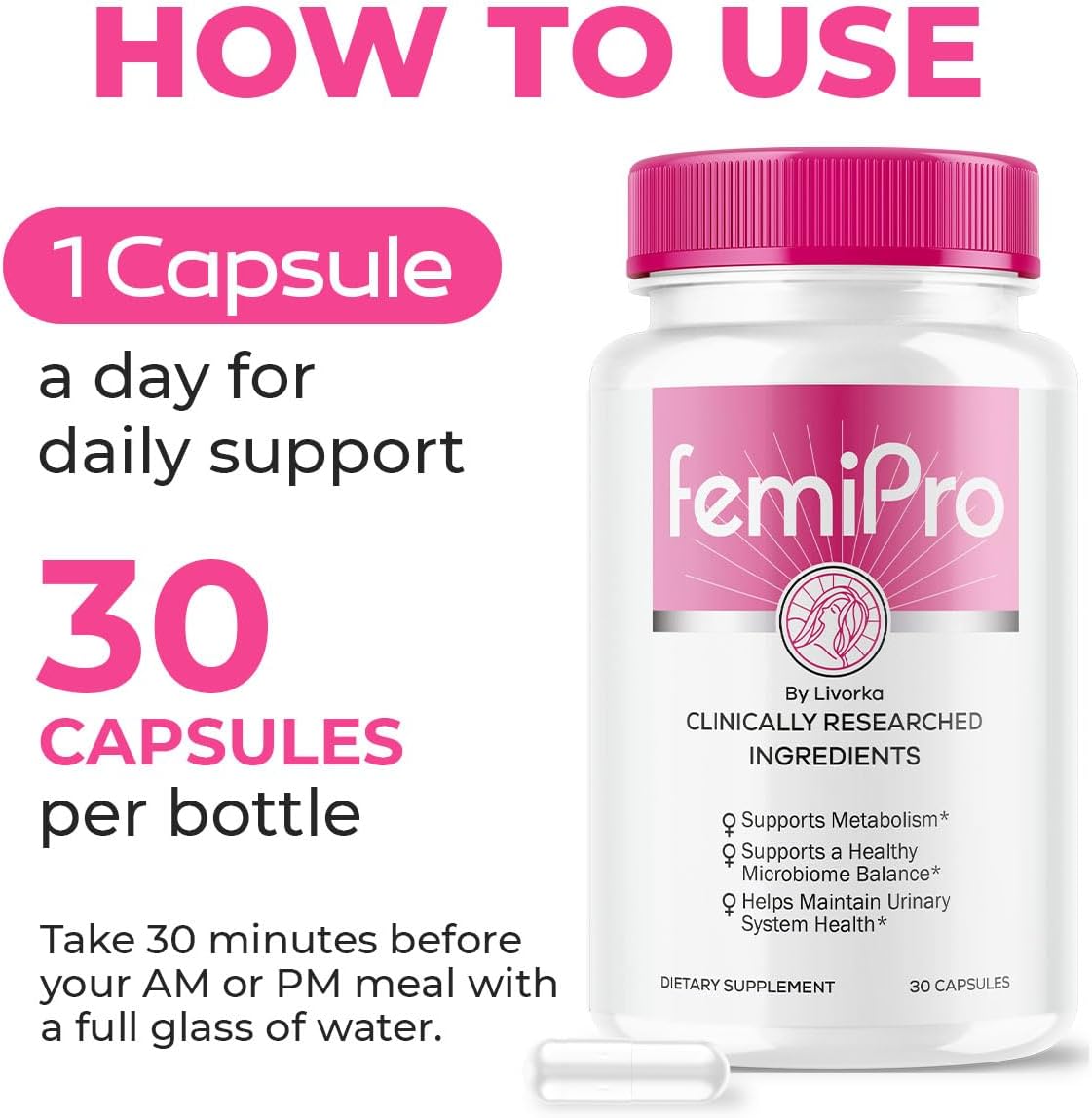 FemiPro Bladder Support Supplement - Probiotic Capsules for Women's Bladder Health, 30 Day Supply