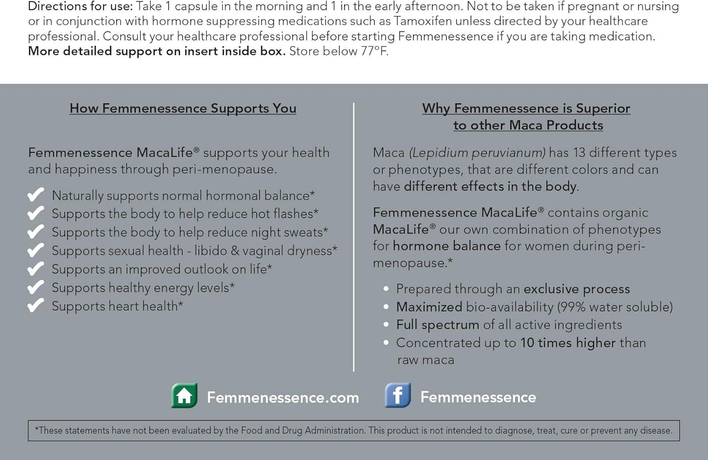 Femmenessence MacaLife: Natural Hormone Balance Supplements for Perimenopause - Relief of Hot Flashes, Night Sweats, Mood Swings, Dryness - 360 Capsules, 180-Day Supply
