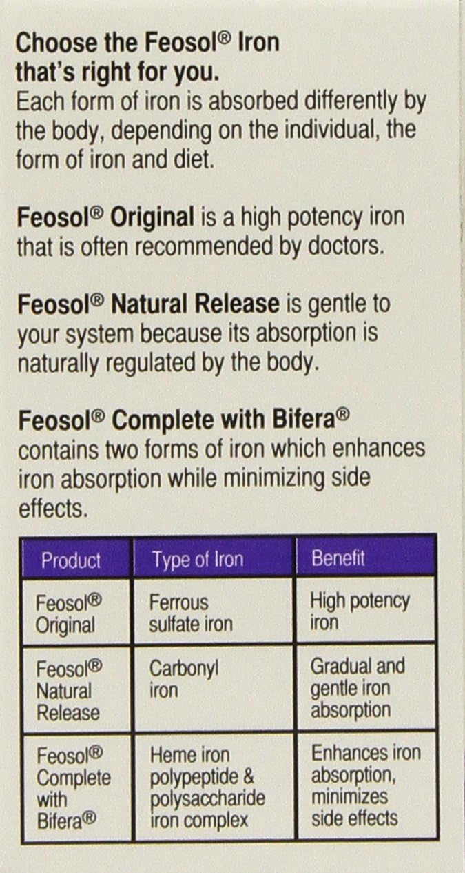 Feosol Complete with Bifera, 60 Tablets (2 Pack) - Iron Supplement for Overall Health and Energy Boost