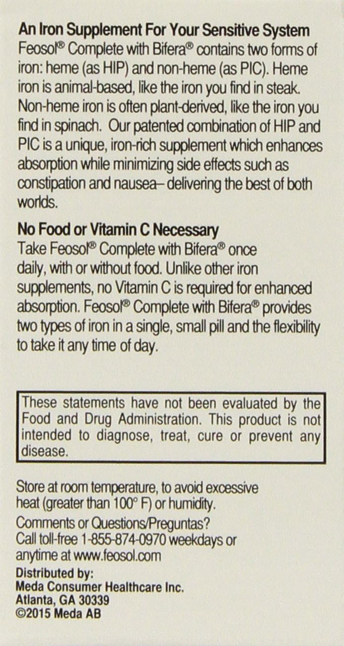 Feosol Complete with Bifera, 60 Tablets (2 Pack) - Iron Supplement for Overall Health and Energy Boost