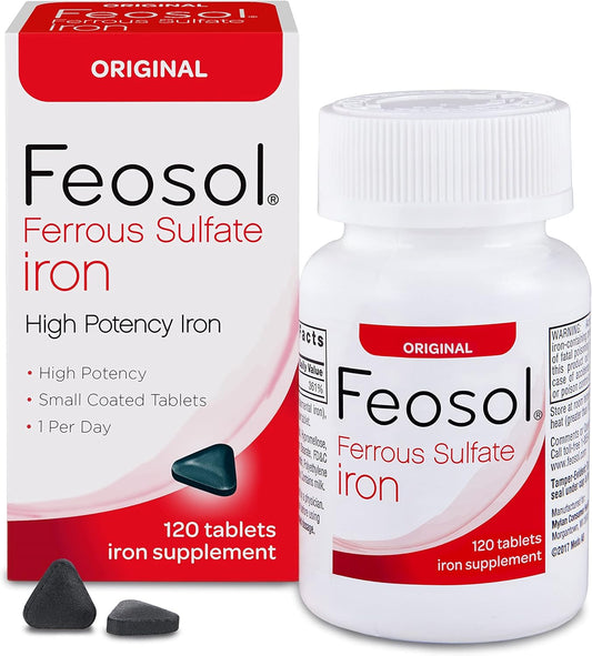 Feosol Original Iron Supplement Tablets - 325mg Ferrous Sulfate - Energy & Immune Support - 120ct - Made in USA