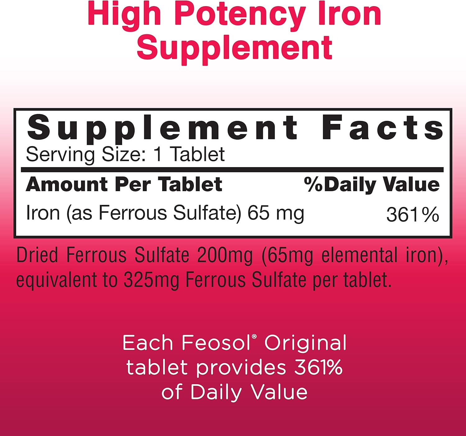 Feosol Original Iron Supplement Tablets - 325mg Ferrous Sulfate - Energy & Immune Support - 120ct - Made in USA
