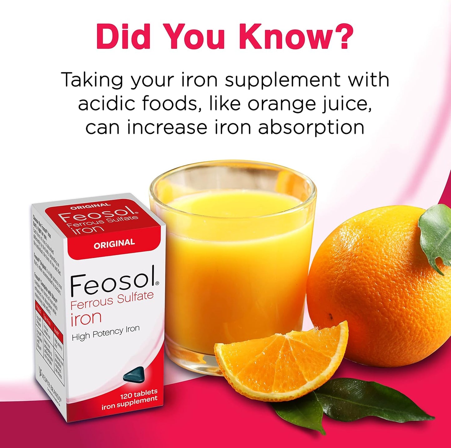 Feosol Original Iron Supplement Tablets - 325mg Ferrous Sulfate - Energy & Immune Support - 120ct - Made in USA