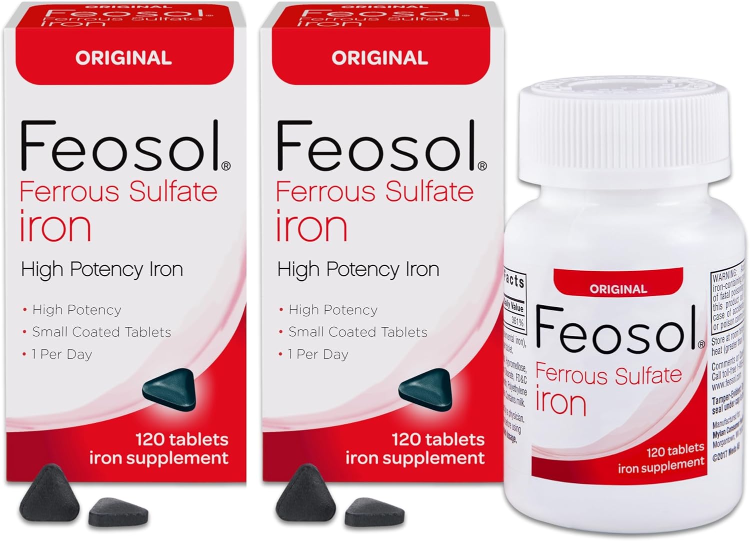 Feosol Original Iron Supplement Tablets - Non-Heme 325mg Ferrous Sulfate - 4 Month Supply - Energy & Immune Support - 120 ct (Pack of 2)