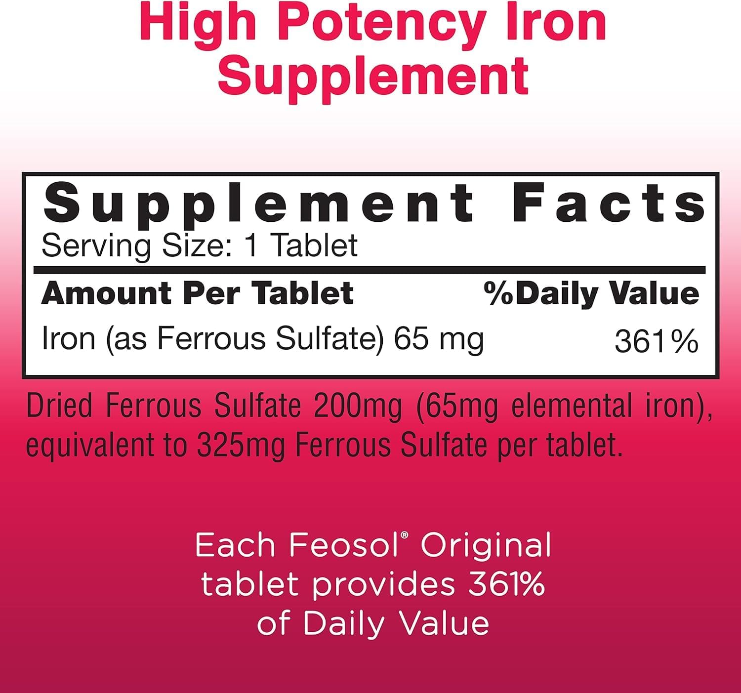 Feosol Original Iron Supplement Tablets - Non-Heme 325mg Ferrous Sulfate - 4 Month Supply - Energy & Immune Support - 120 ct (Pack of 2)