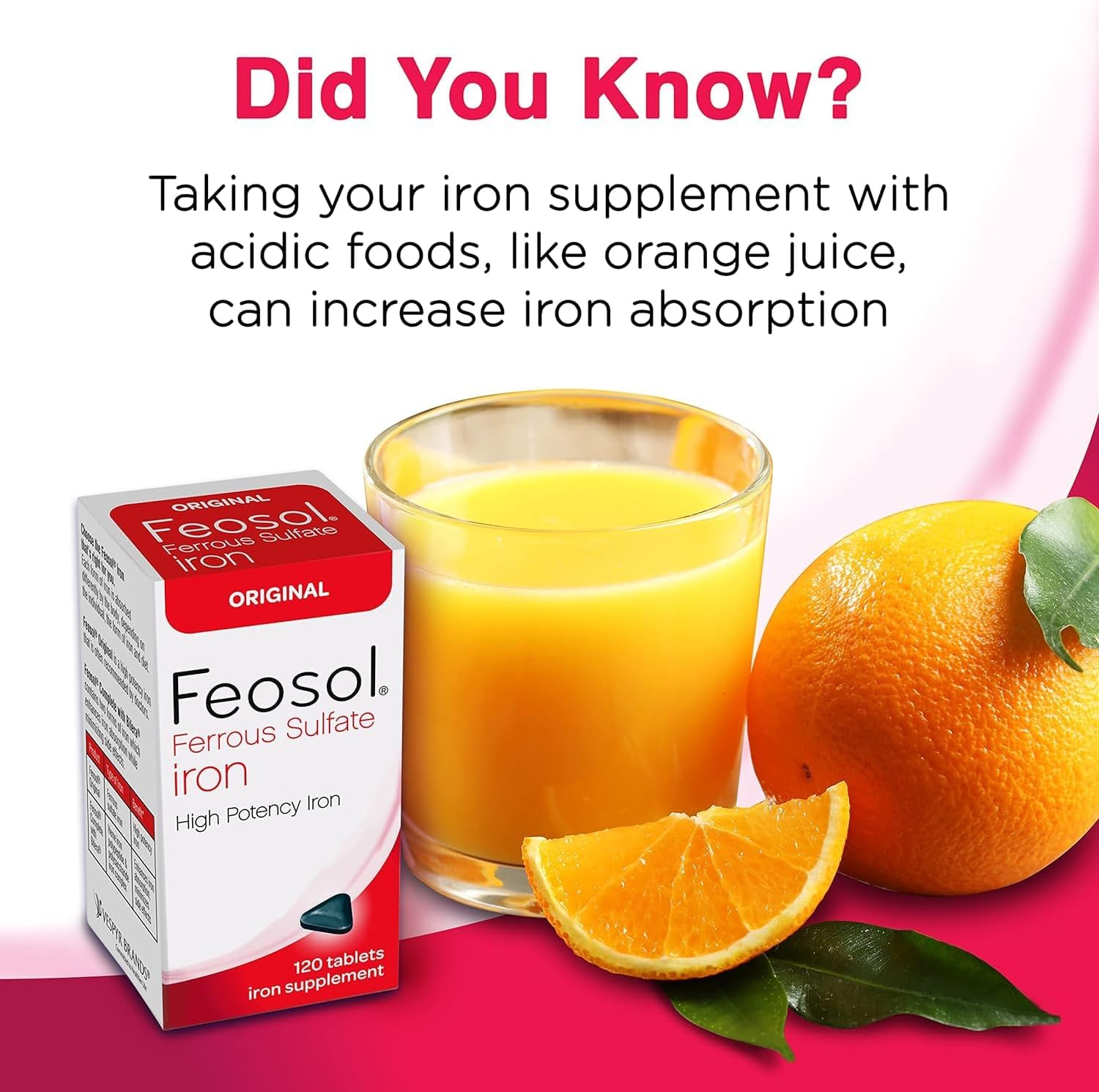 Feosol Original Iron Supplement Tablets - Non-Heme 325mg Ferrous Sulfate - 4 Month Supply - Energy & Immune Support - 120 ct (Pack of 2)
