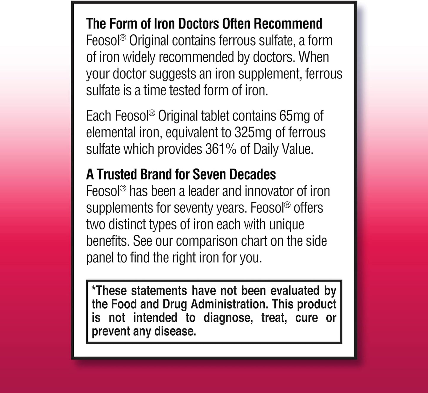 Feosol Original Iron Supplement Tablets - Non-Heme 325mg Ferrous Sulfate - 4 Month Supply - Energy & Immune Support - 120 ct (Pack of 2)