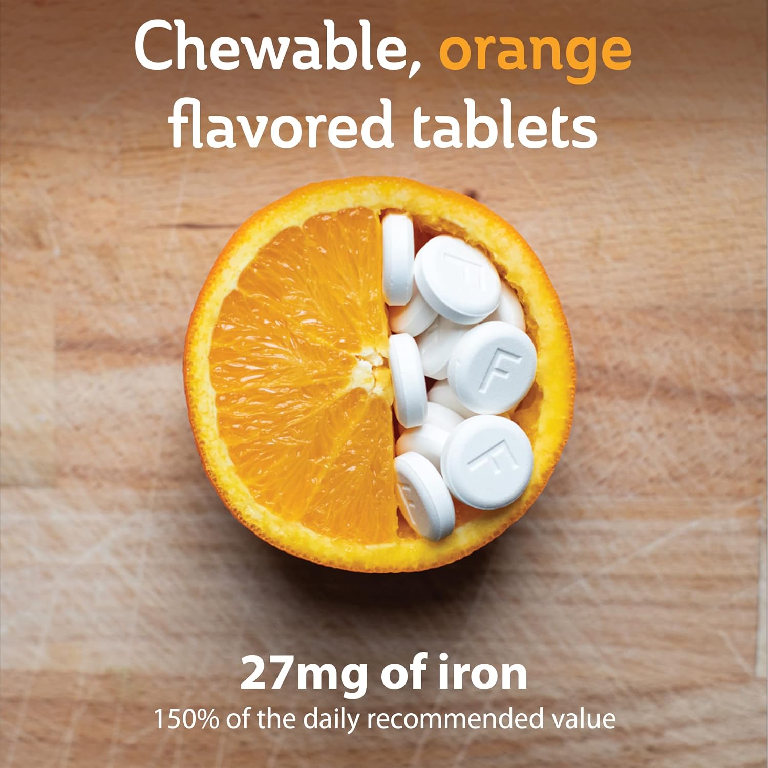 Fergon Chewable Iron Tablets - Non-Constipating, Gentle on Stomach - 27mg Iron for Energy Support - 60 Count