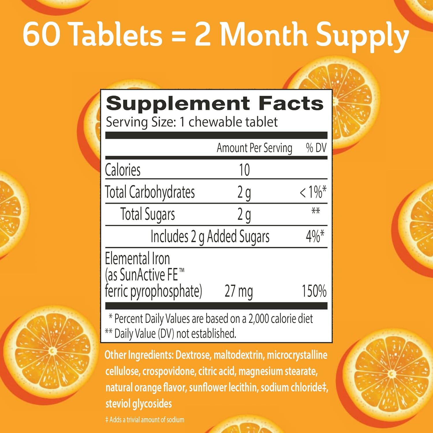 Fergon Chewable Iron Tablets - Non-Constipating, Gentle on Stomach - 27mg Iron for Energy Support - 60 Count
