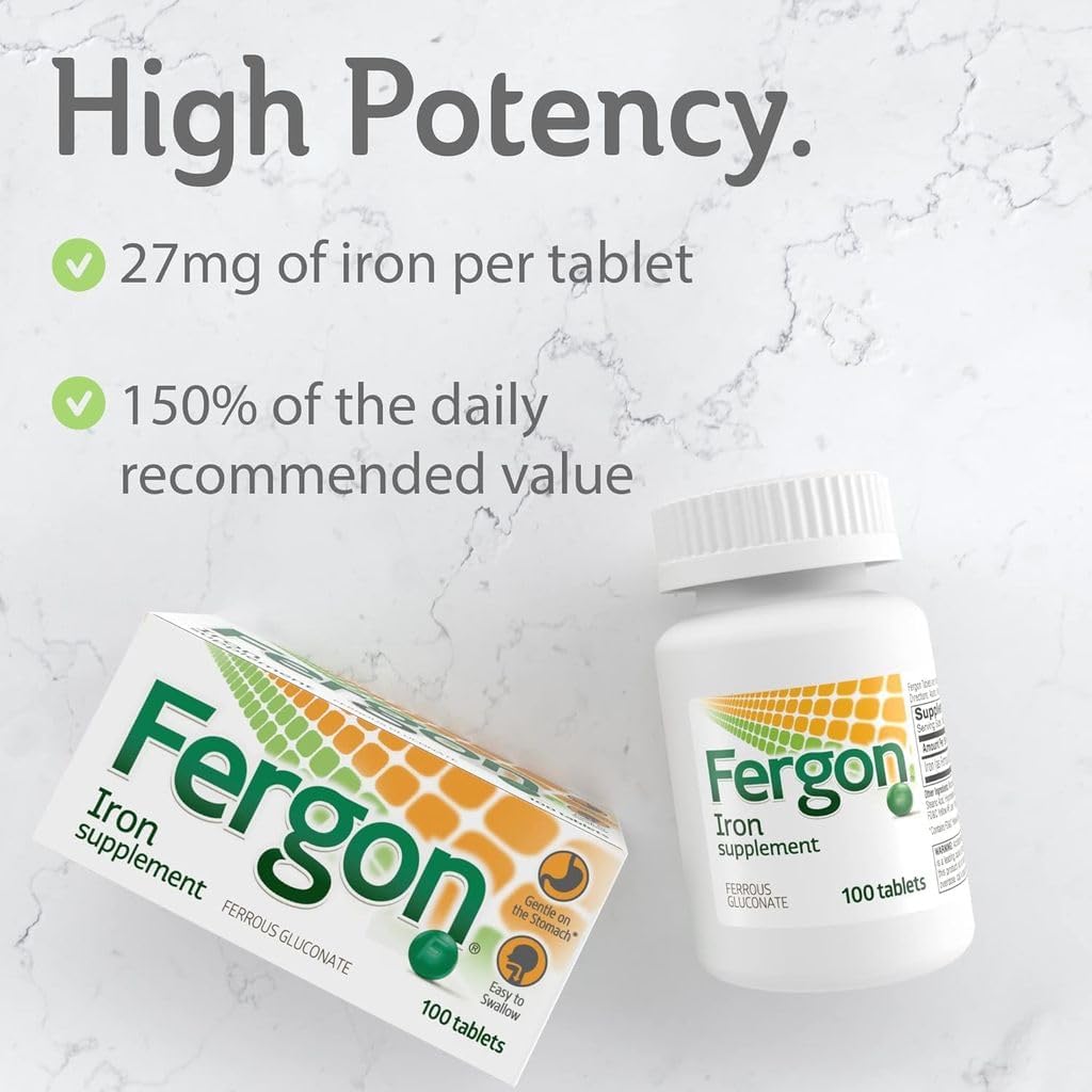 Fergon High Potency Iron Tablets, 27mg Iron, Highly Soluble & Easy to Digest