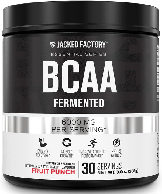 Fermented BCAA Powder - 6g Essential Amino Acid Supplement for Muscle Recovery, Strength, Growth - Fruit Punch, 30 Servings
