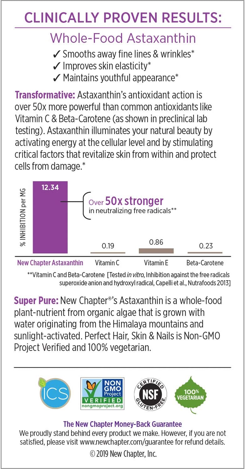 Fermented Biotin & Astaxanthin Hair Skin Nails Vitamins, Vegetarian Capsules - 30 Count