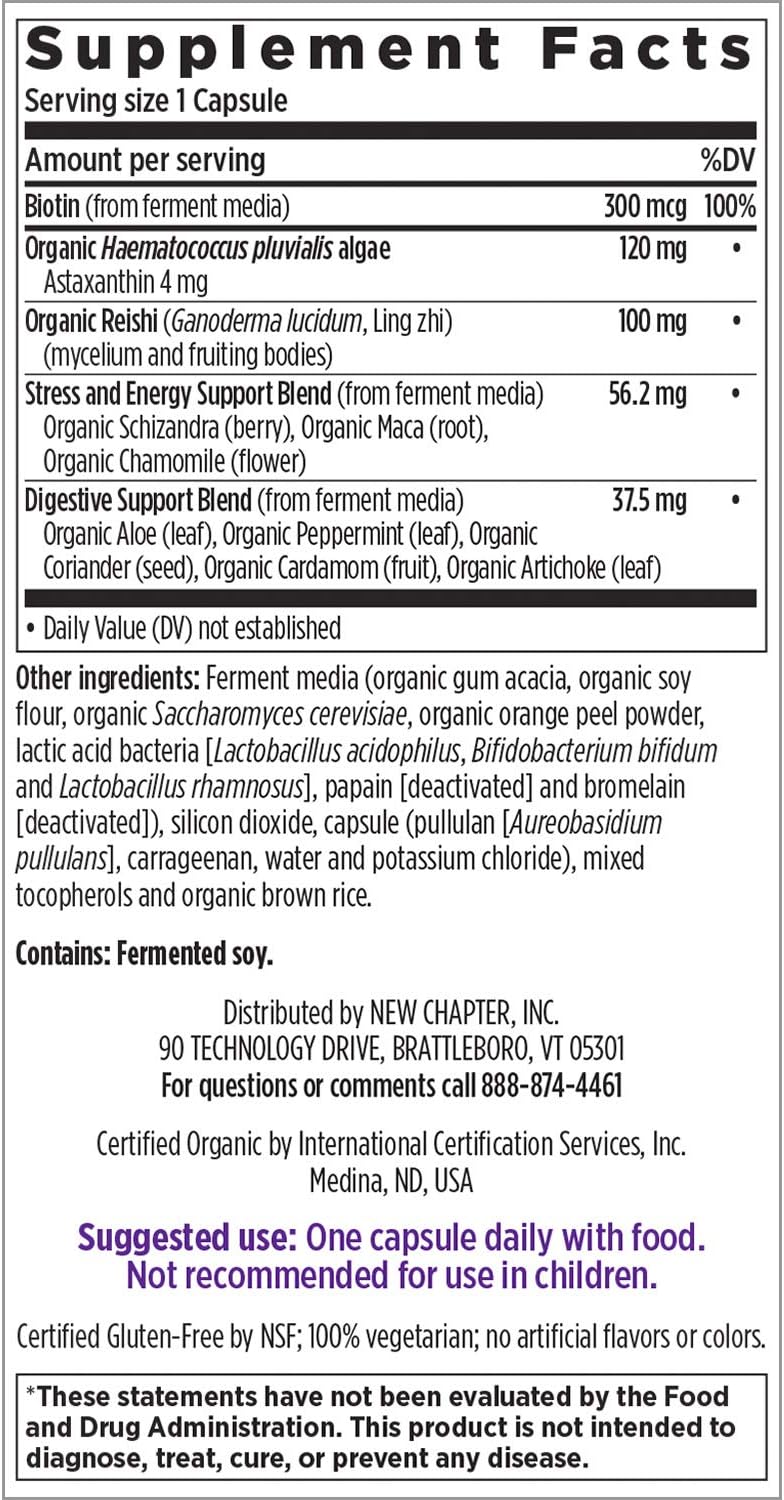 Fermented Biotin & Astaxanthin Hair Skin Nails Vitamins, Vegetarian Capsules - 30 Count
