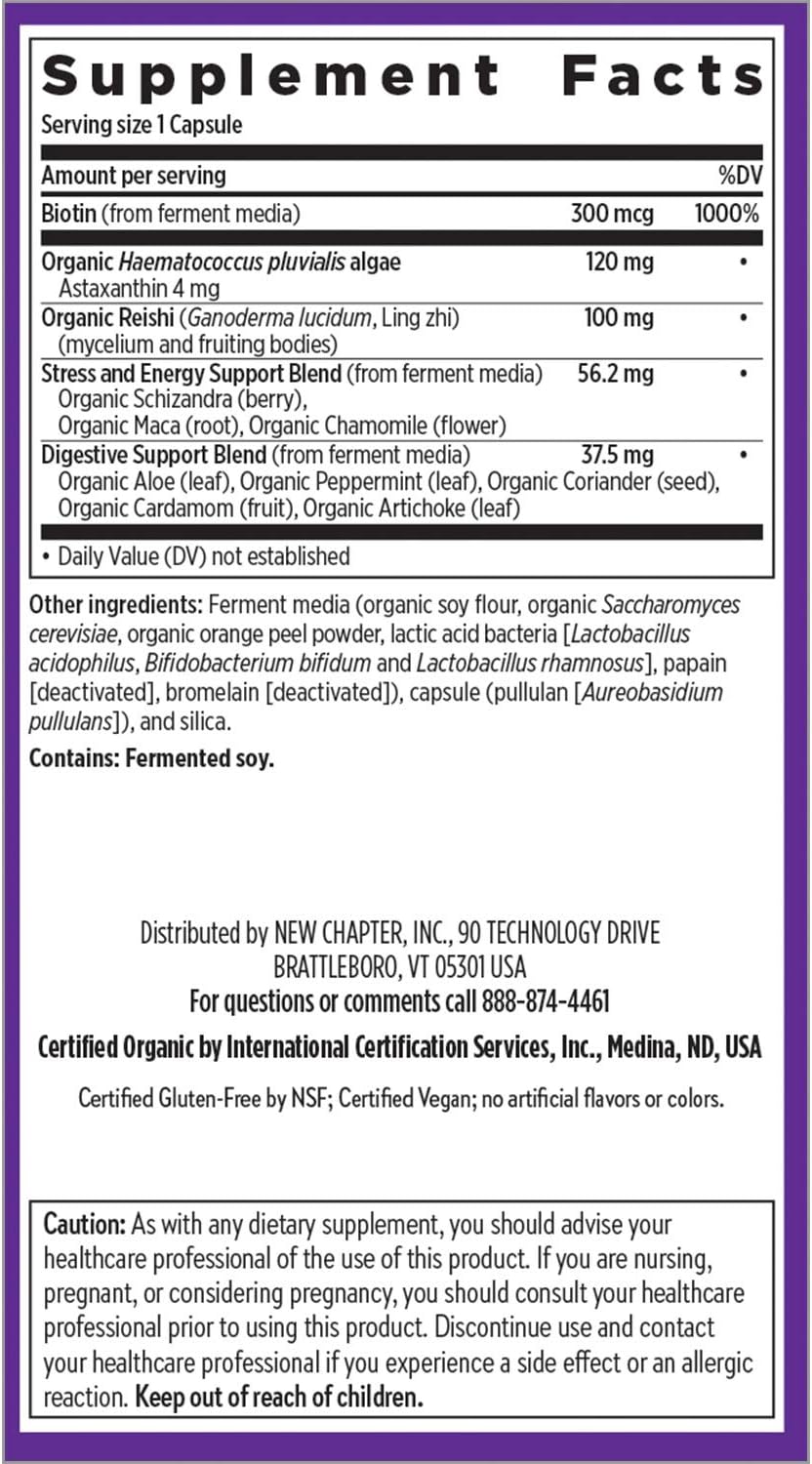 Fermented Biotin & Astaxanthin Hair Skin Nails Vitamins, Vegetarian Capsules - 30 Count