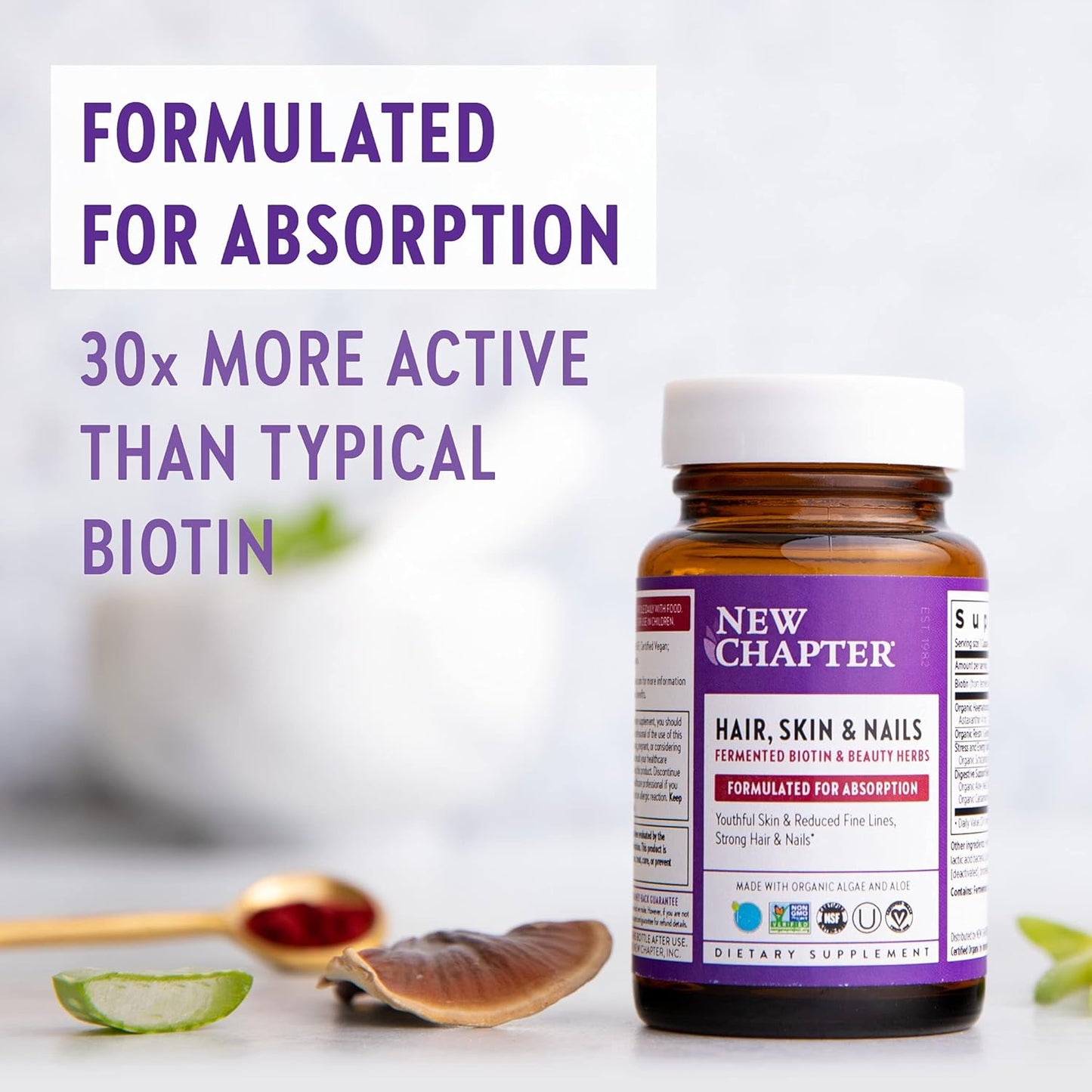 Fermented Biotin & Astaxanthin Hair Skin Nails Vitamins, Vegetarian Capsules - 30 Count