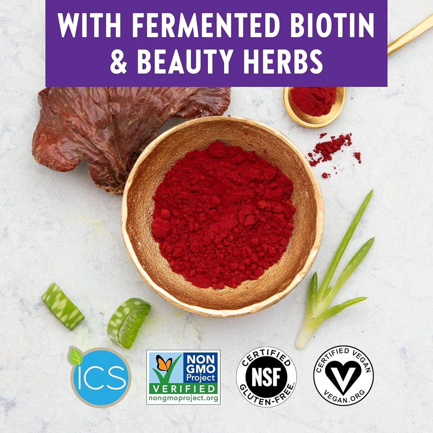 Fermented Biotin & Astaxanthin Hair Skin Nails Vitamins, Vegetarian Capsules - 30 Count