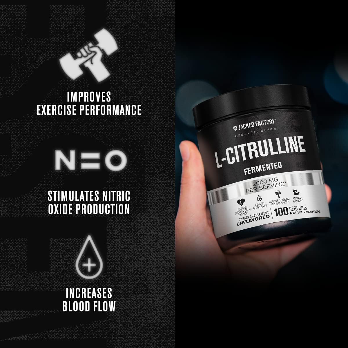 Fermented L-Citrulline Powder by Jacked Factory - Nitric Oxide Booster for Enhanced Blood Flow, Strength, & Endurance - 100 Servings, Unflavored