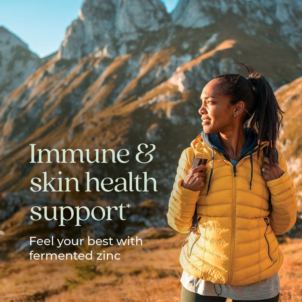 Fermented Zinc Complex Supplement for Immune Support & Skin Health, Mineral-Balancing Formula with Copper, Easy-to-Swallow, 60 Count