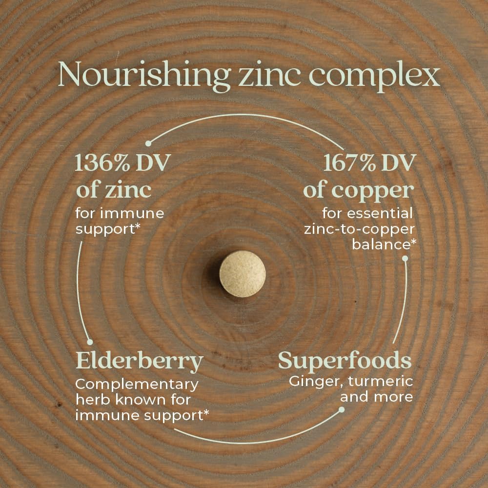 Fermented Zinc Complex Supplement for Immune Support & Skin Health, Mineral-Balancing Formula with Copper, Easy-to-Swallow, 60 Count