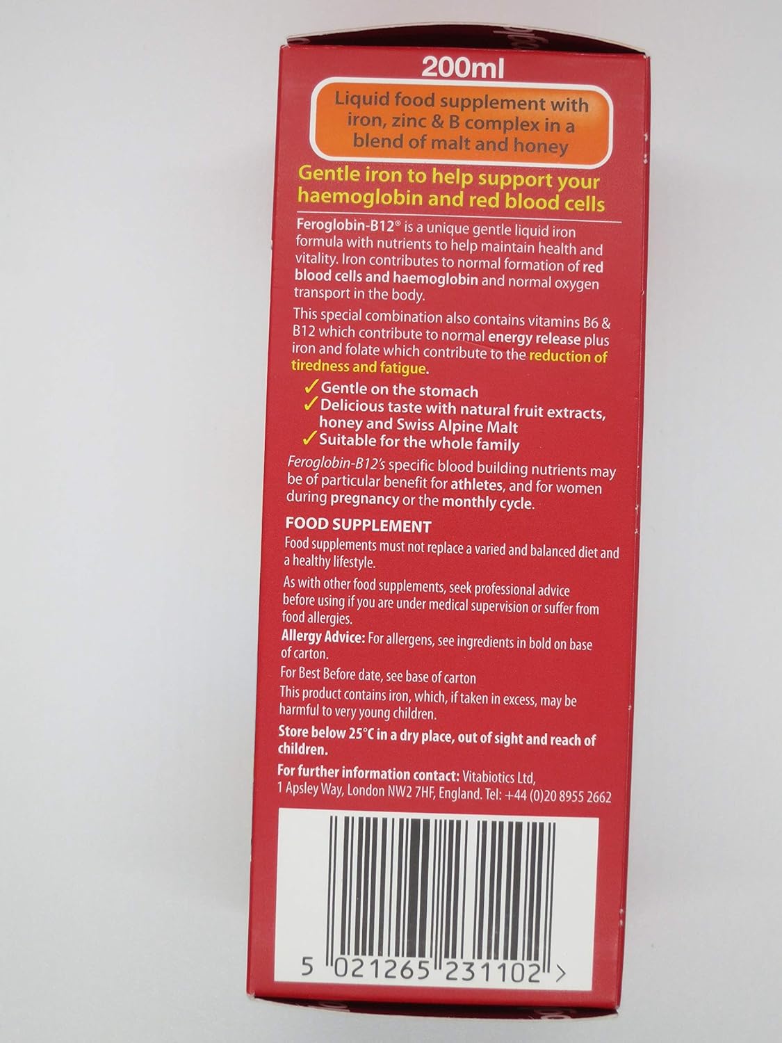 Feroglobin Vitabiotics Liquid Supplement with B12 and Iron - 200Ml