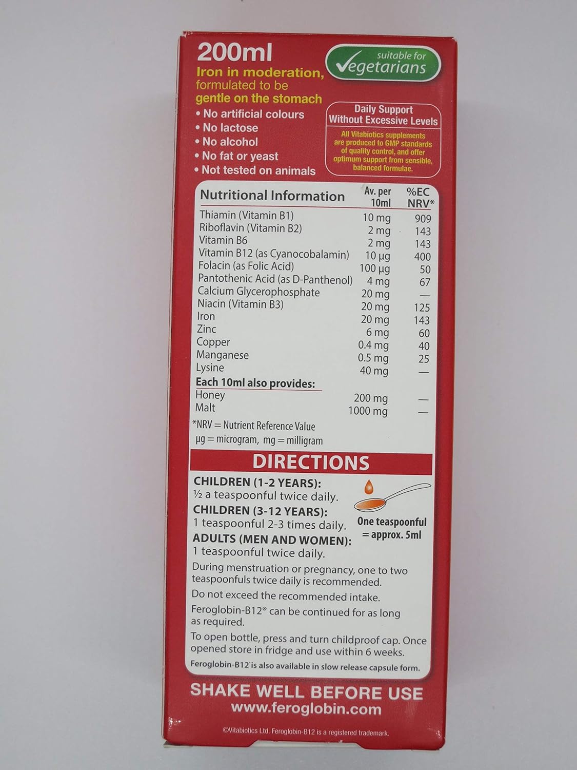 Feroglobin Vitabiotics Liquid Supplement with B12 and Iron - 200Ml