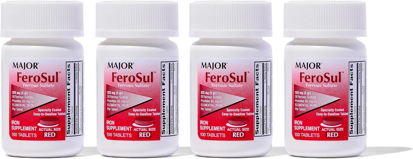 FeroSul Ferrous Sulfate 325mg Tablets Iron Supplement for Women and Men Easy-to-Swallow Coated Tablets Red 400 Tablets