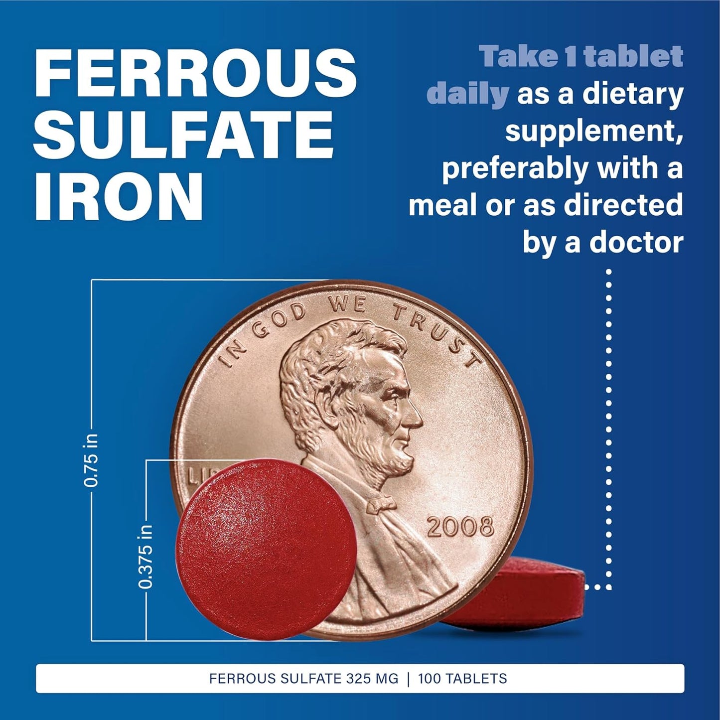 FeroSul Ferrous Sulfate 325mg Tablets Iron Supplement for Women and Men Easy-to-Swallow Coated Tablets Red 400 Tablets