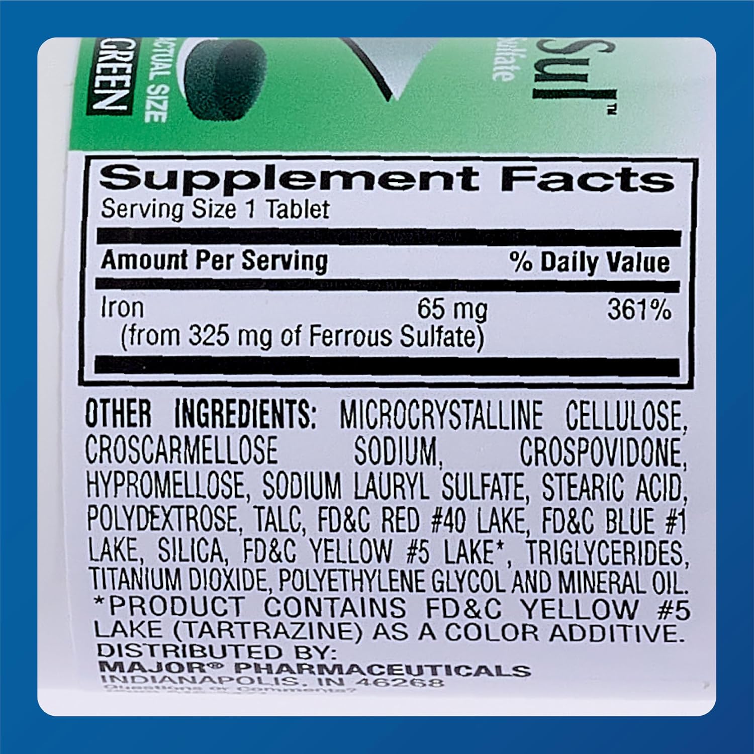 Ferosul Ferrous Sulfate 325mg Tablets with 65mg Iron - Iron Supplement for Men and Women - 100 Tablets - Green Color