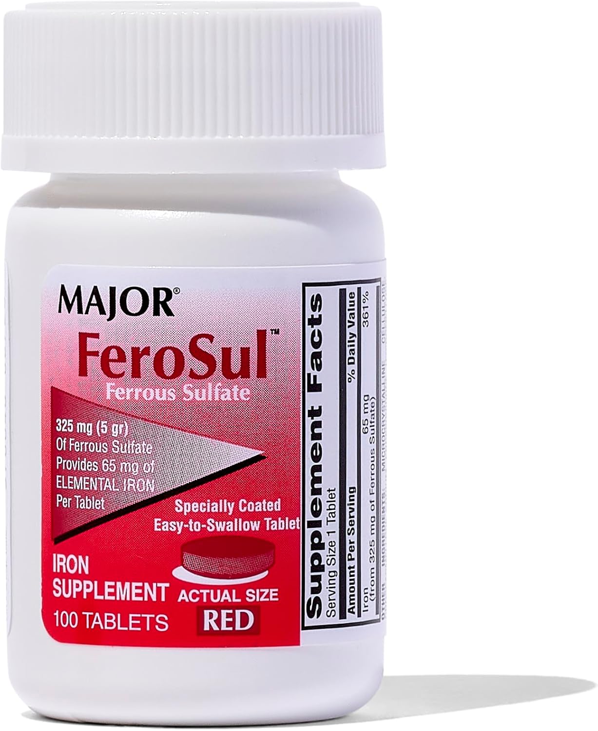 FeroSul Iron Supplement 325mg Tablets for Women and Men - Coated Easy-to-Swallow Tablets - Red - 1000 Tablets