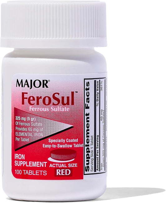 FeroSul Iron Supplement 325mg Tablets for Women and Men - Coated Easy-to-Swallow Tablets - Red - 1000 Tablets