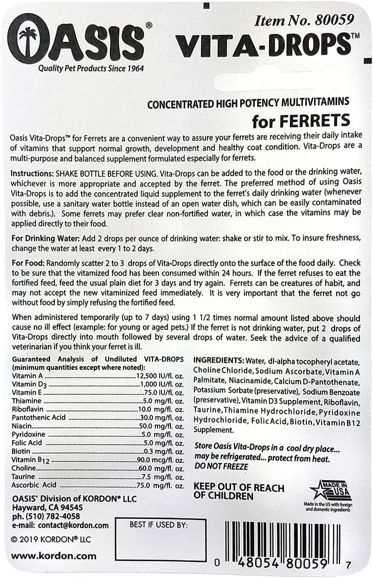 Ferret Vita-Drop Vitamins by OASIS #80059 - 2-Ounce Bottle for Optimal Health