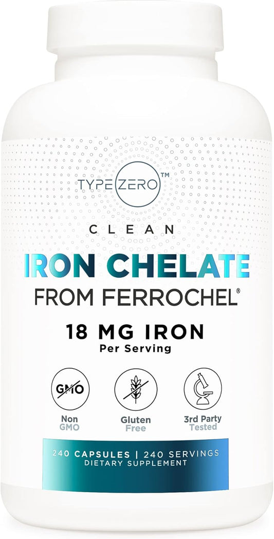 Ferrochel Type Zero Iron Chelate Capsules - 18 MG, 240 Capsules - Non-GMO, Gluten Free