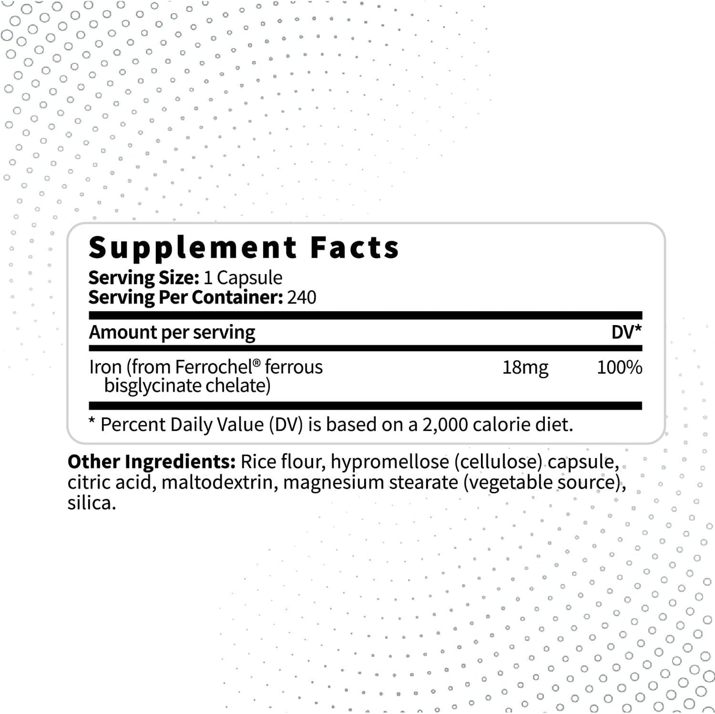 Ferrochel Type Zero Iron Chelate Capsules - 18 MG, 240 Capsules - Non-GMO, Gluten Free