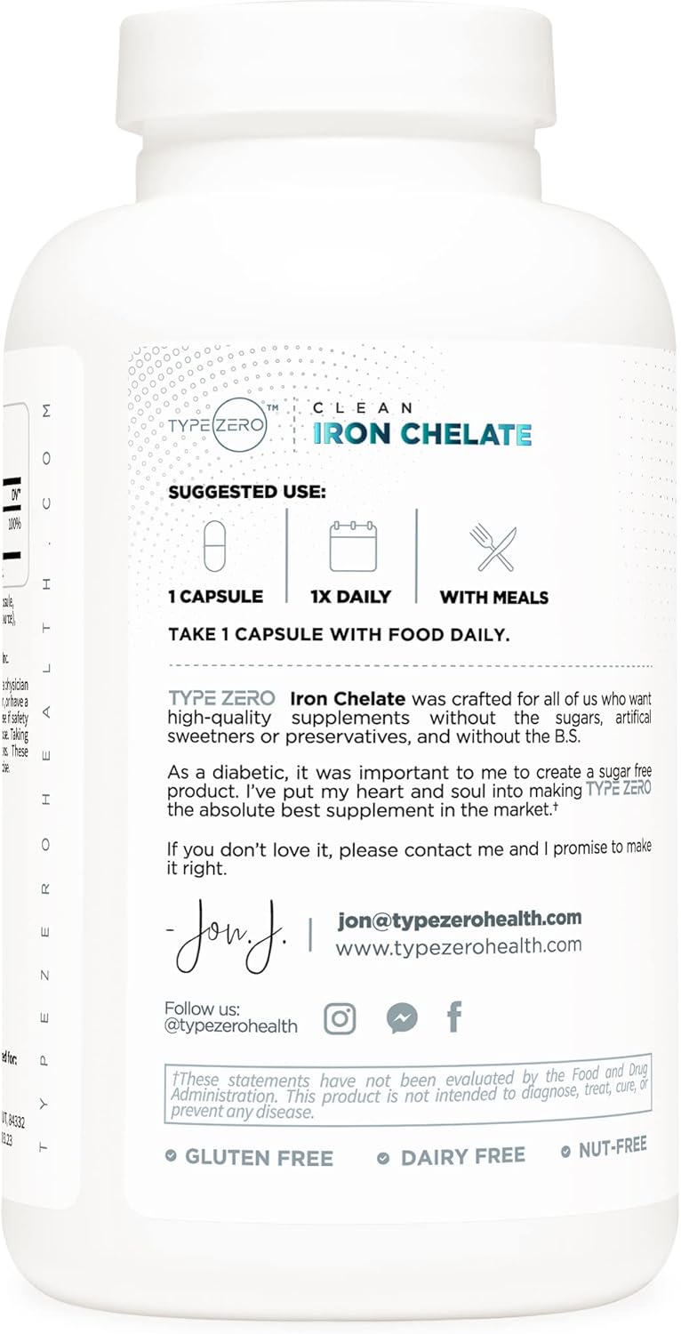 Ferrochel Type Zero Iron Chelate Capsules - 18 MG, 240 Capsules - Non-GMO, Gluten Free