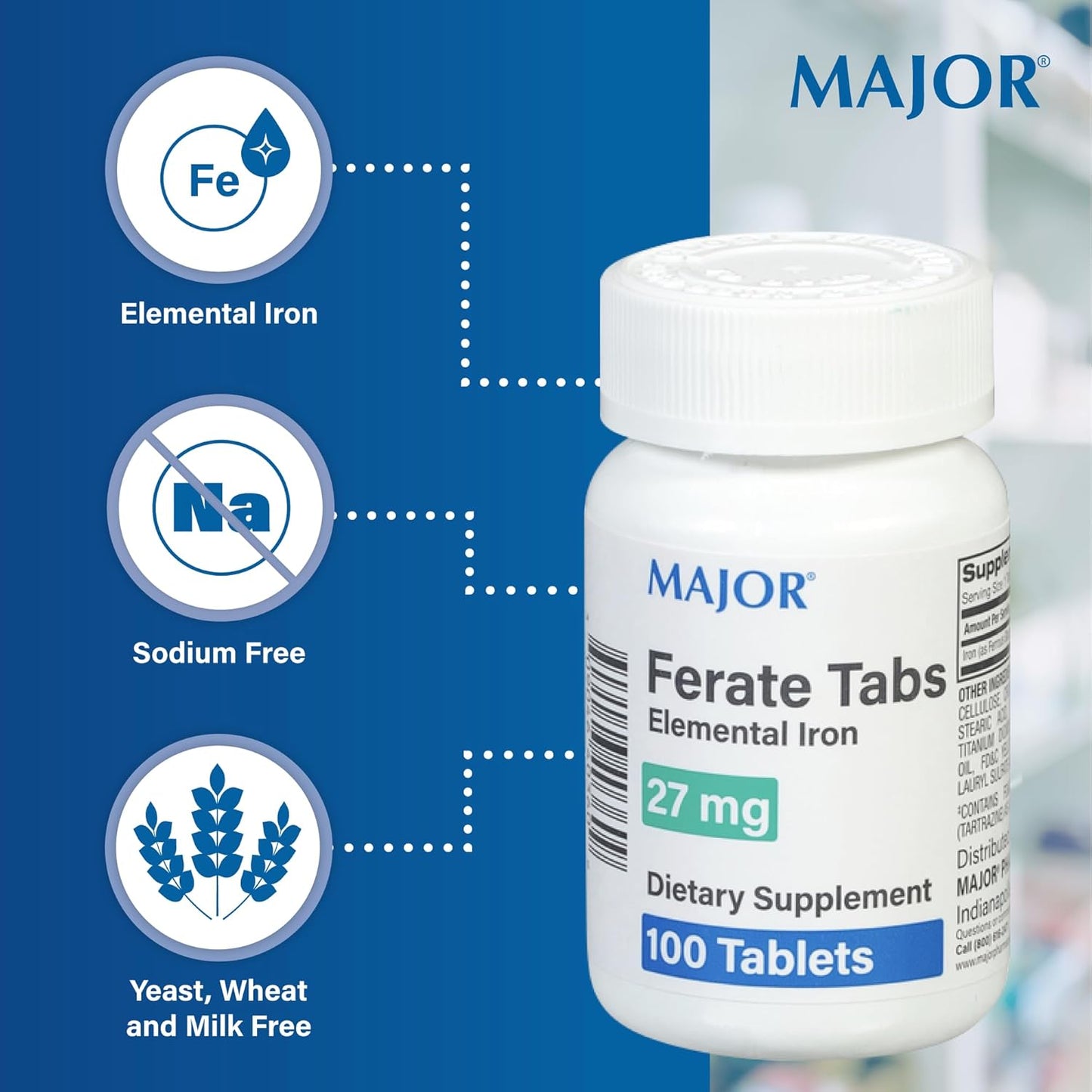 Ferrous Gluconate 27mg Iron Supplement - 100 Tablets for Better Iron Absorption