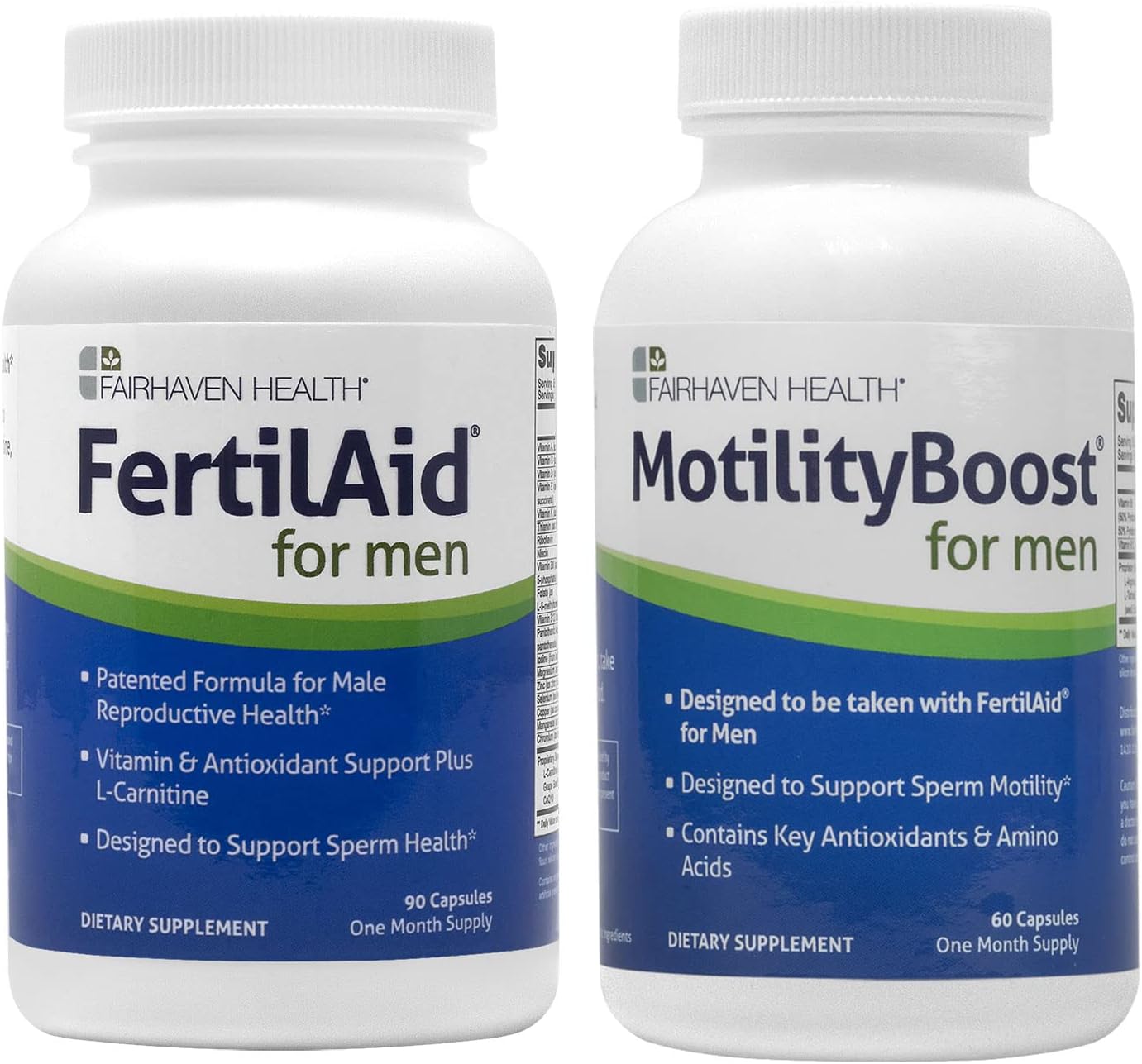 FertilAid for Men and MotilityBoost Combo - Male Fertility Supplements with L-Carnitine, CoQ10, Zinc - 150 Capsules