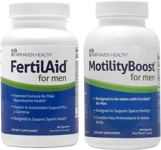 FertilAid for Men and MotilityBoost Combo - Male Fertility Supplements with L-Carnitine, CoQ10, Zinc - 150 Capsules