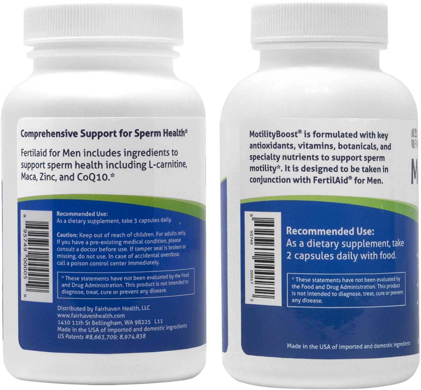 FertilAid for Men and MotilityBoost Combo - Male Fertility Supplements with L-Carnitine, CoQ10, Zinc - 150 Capsules