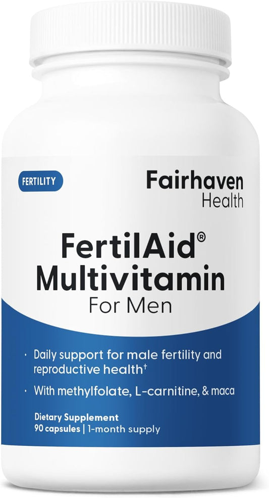 FertilAid for Men Fertility Supplements - Count and Motility Support - Includes L-carnitine, Zinc, and Folate - 90 Capsules