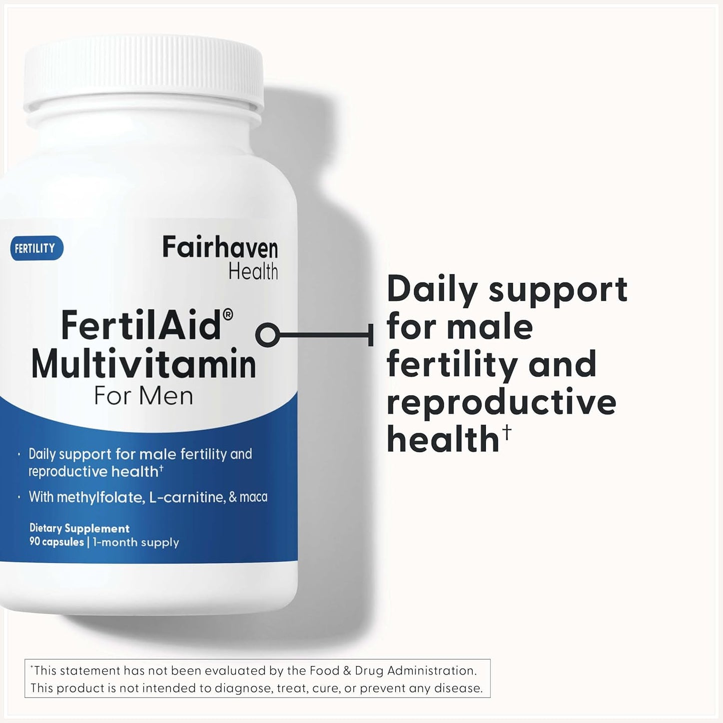 FertilAid for Men Fertility Supplements - Count and Motility Support - Includes L-carnitine, Zinc, and Folate - 90 Capsules