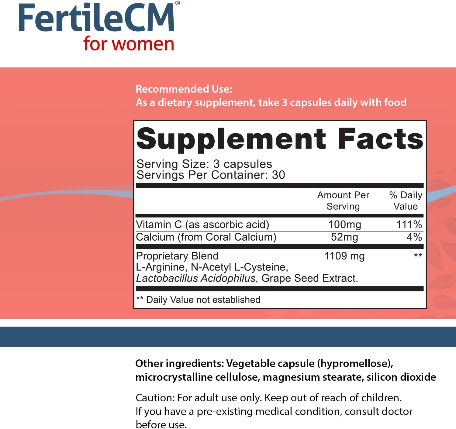 FertileCM Fertility Supplement for Women - Improve Fertile Cervical Mucus and Ovulation with L-Arginine, N-Acetyl-Cysteine, Grape Seed Extract and Vitamin C - 90 Capsules