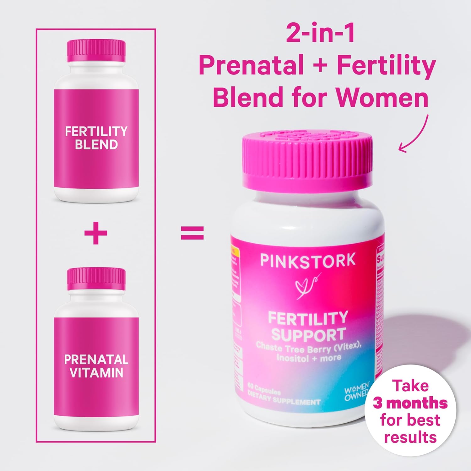Fertility Bundle: Pink Stork Conception Tea & Supplements for Women - Prenatal Vitamins with Ashwagandha, Inositol, Vitex, Folate - Hormone Balance Support, 2 Pack