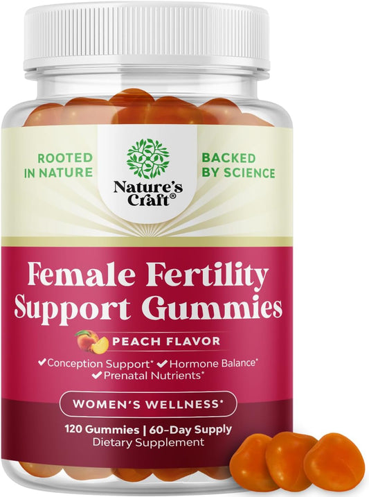 Fertility Gummies for Women - Myo-Inositol, Folic Acid & Vitex Chasteberry - Vegan & Gluten Free - Juicy Peach Flavor (60 Servings)