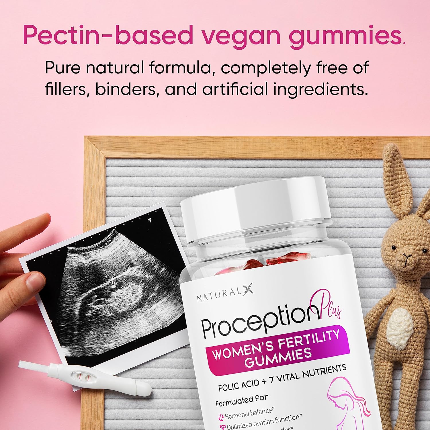 Fertility Gummies for Women - Myo-Inositol, Folic Acid, Biotin, B Vitamins - Female Fertility Support & Hormone Balance - 60 Vegan Gummies