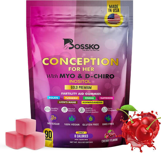 Fertility Gummies for Women with Myo Inositol, Ashwagandha, Turmeric, Folate - Hormone Balance Support - 90 ct Cherry Flavor