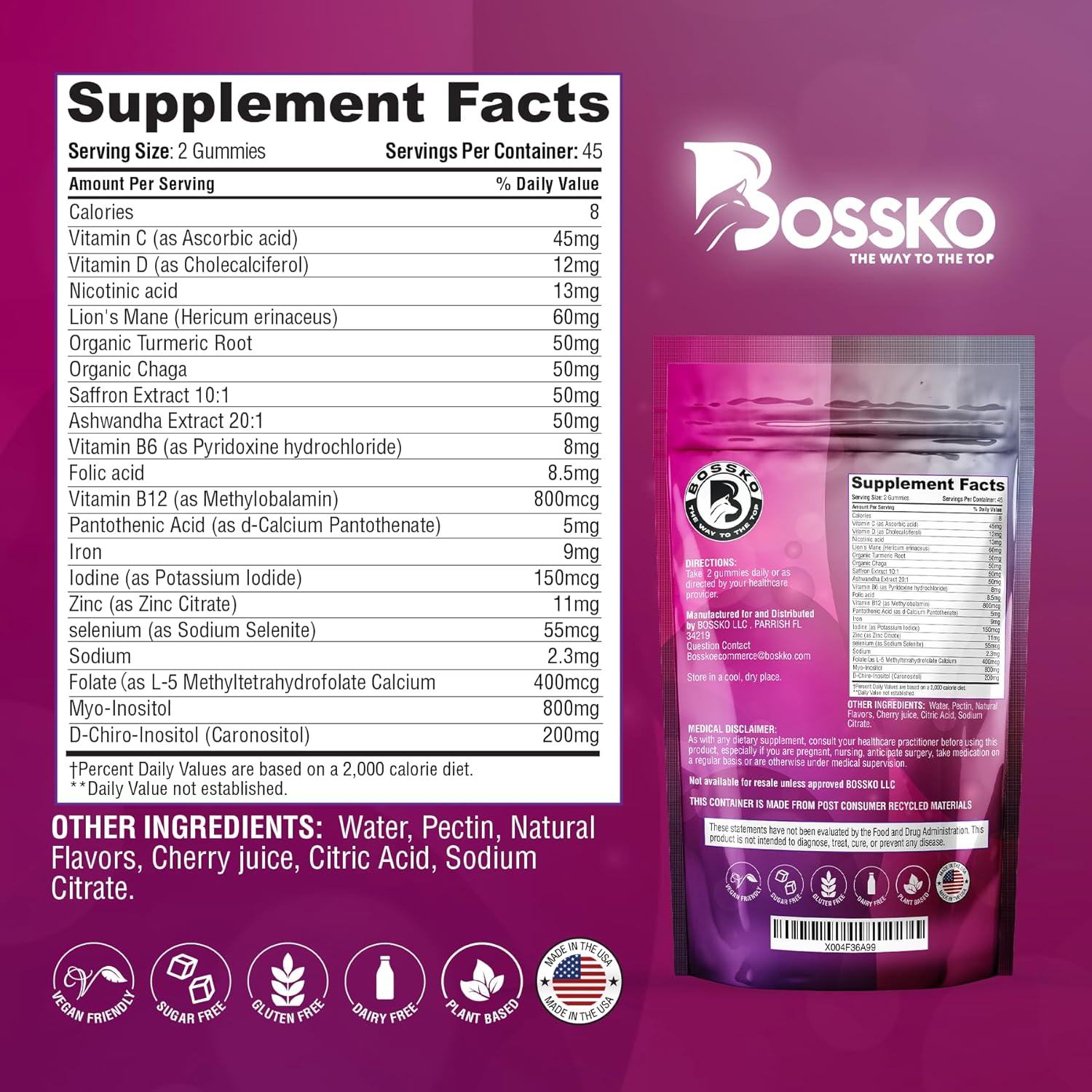 Fertility Gummies for Women with Myo Inositol, Ashwagandha, Turmeric, Folate - Hormone Balance Support - 90 ct Cherry Flavor
