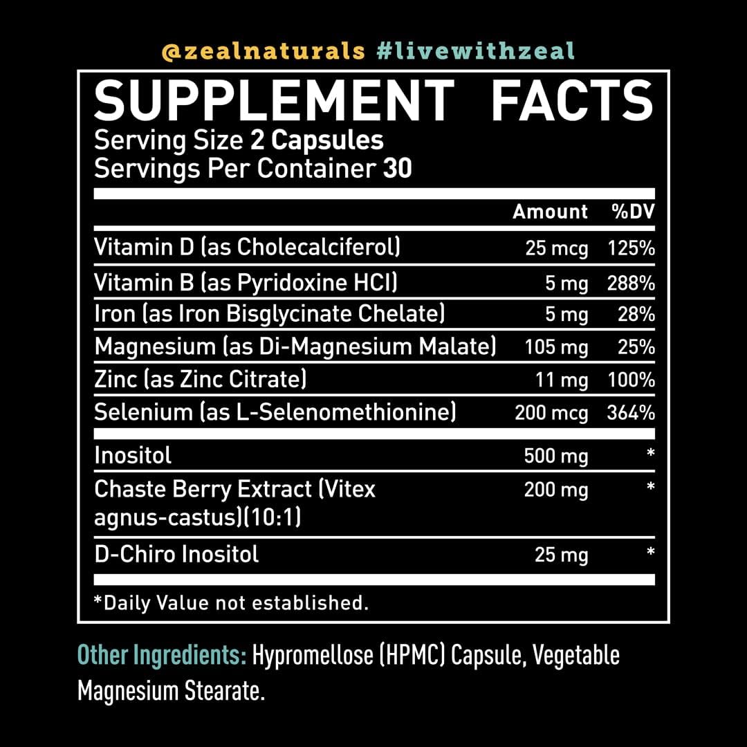 Fertility & Hormone Balance Support Supplement | Véla Vela Cleanse Capsules with Inositol, Vitex Berry, Vitamin B, and Zinc | 60 Count | Non-GMO & Third Party Tested