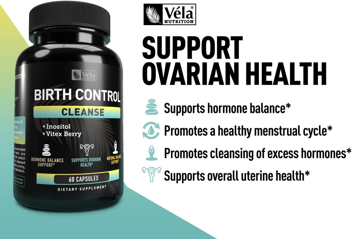 Fertility & Hormone Balance Support Supplement | Véla Vela Cleanse Capsules with Inositol, Vitex Berry, Vitamin B, and Zinc | 60 Count | Non-GMO & Third Party Tested