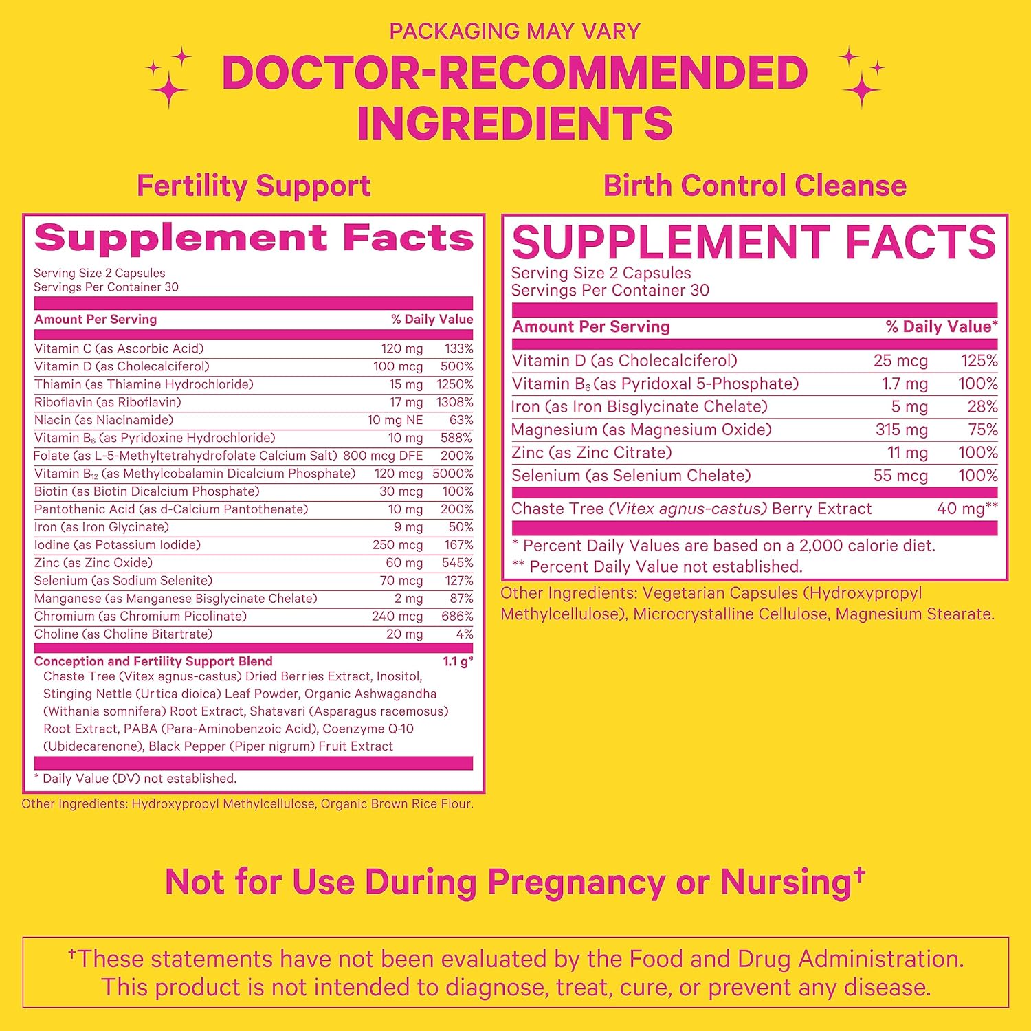 Fertility Supplement & Birth Control Cleanse for Women - Hormone Balance with Vitex, Inositol, Folate, Ashwagandha - 2 Pack