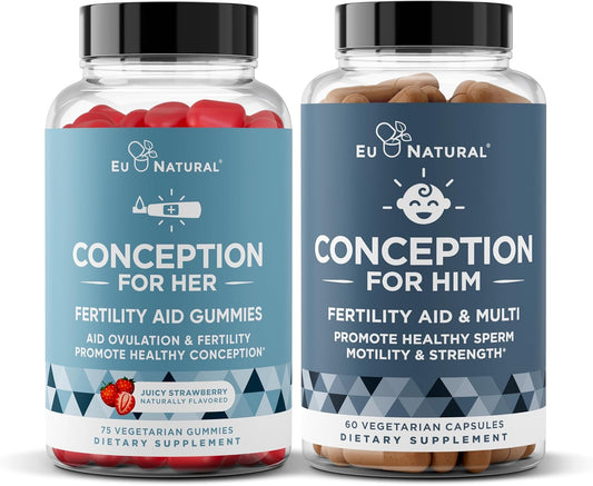 Fertility Supplements Bundle for Men and Women – Eu Natural Conception Capsules and Gummies – 60 Ct & 75 Ct